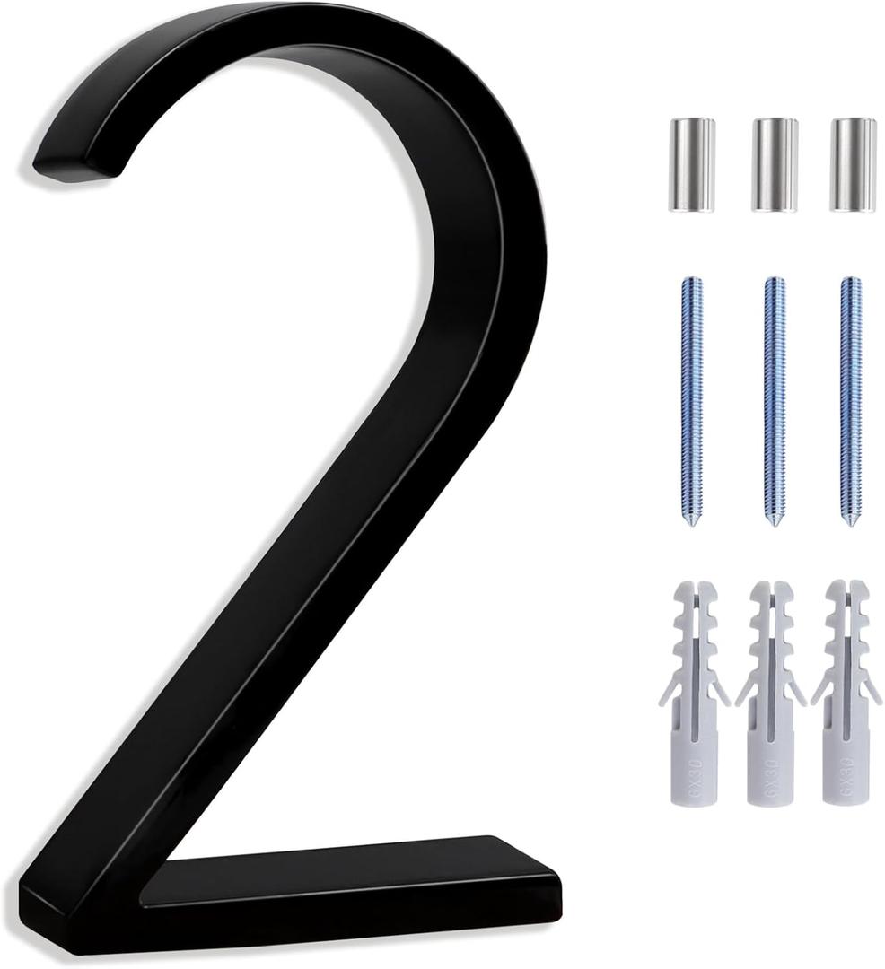 5 Inch House Numbers for Outside, Metal Modern Floating House Numbers, Garden Door Mailboxs Decor Number with Nail Kit, Visibilities Signage (Black 2)