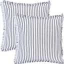2 Pcs Classical Striped Throw Pillow Cover with Tassels Fringe Boho Decoration Cushion Cases for Home 20 x 20 Inch Navy Blue