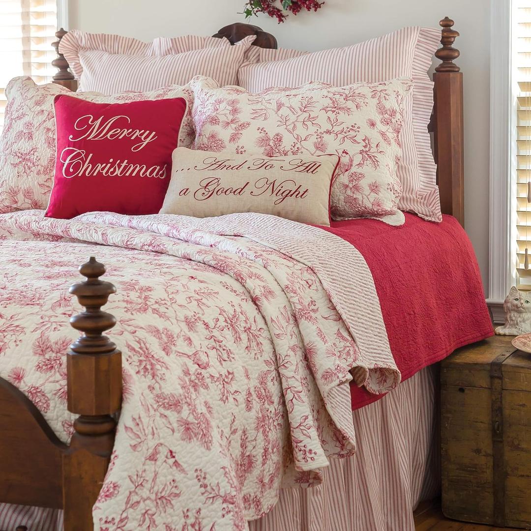 C&F Home Evergreen Toile Cardinal & Pinecones 100% Cotton Full/Queen Bed 3-Piece Christmas Quilt Set Xmas Winter Holiday Holly Branch Machine Washable Bedspread Bedding Coverlet Bedroom Decor