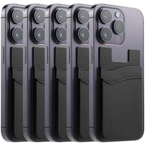 BIAJIYA Card Holder for Back of Phone, Pouch Silicone Wallet Sleeve Pocket Stick-on ID Credit Card for All Smartphones,Set of 2