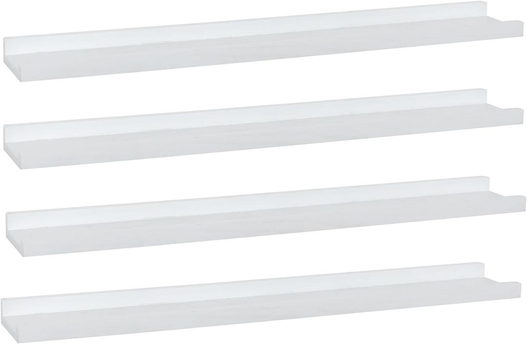 Long Floating Shelves 36 Inches Set of 4,Wood Picture Shelf for Wall with Ledge,Photo Frames Display Shelves Wall Mounted Rustic for Living Room Bedroom Kids Nursery,Home Decor (Rustic White)