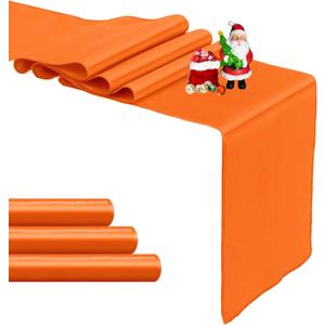 4-Pack Orange Satin Table Runner 12 x 108 Inch Long Bright and Smooth Silk Fabric Table Runner for Wedding Banquet Birthday Party Decoration