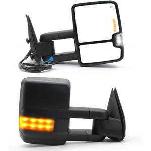 BOOLEE Towing Mirrors Compatible with 2003-2006 Chevy Silverado 1500 2500 3500 GMC Sierra Yukon Tahoe Power Heated Turn Signal Light Arrow Lamp Manual Flip Up Pickup Truck Tow Mirrors LH RH Black