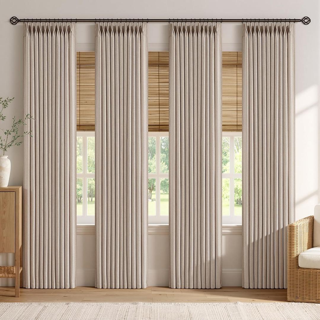 MIULEE 4 Panels Set Pinch Pleated Linen Curtains 96 Inches Long Taupe, 40"W x 96"L