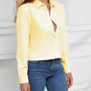 Wrinkle Free Womens Button Down Shirts for Women Long Sleeve Stretch Business Office Formal Work Blouses Tops (Yellow, S)