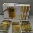 N9R 300PCS Gold Plastic Silverware, Heavy Duty Gold Plastic Cutlery Set Disposable Flatware Dinnerware, 100 Forks, 100 Spoons, 100 Knives, Perfect for Party, Wedding and Daily Use