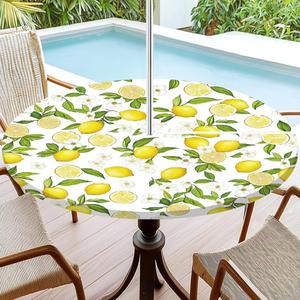 Round Fitted Tablecloth with Umbrella Hole and Zipper Tabletop Waterproof Lemon Table Cover Cloth Round Table Covers for Party, Picnic, Patio, Garden Backyard Fits 36"-42" Patio Tables Round Fitted Tablecloth with Umbrella Hole and Zipper Tabletop Waterproof Lemon Table Cover Cloth Round Table Covers for Party, Picnic, Patio, Garden Backyard Fits 36"-42" Patio Tables