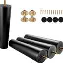 Maricome 8 Inch Furniture Legs Set of 4 Wood Replacement Legs Predrilled M8 Bolt Black Wooden Feet for Chair Couch Sofa Screw in
