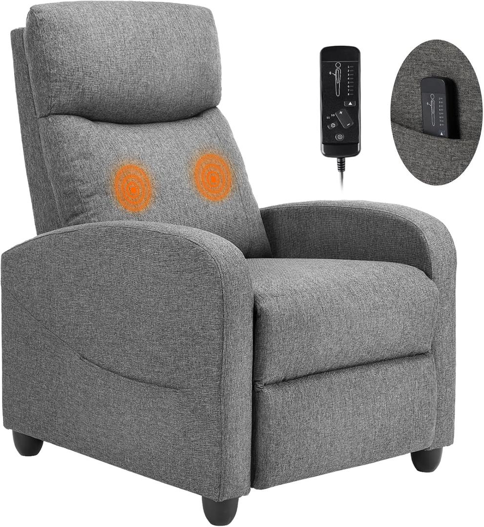 Sweetcrispy Massage Recliner Chair for Adults, Adjustable Home Theater Seating with Lumbar Support, Small Recliners for Small Spaces, Dark Grey (25.2"D x 29.2"W x 38.7"H, Mica Gray)