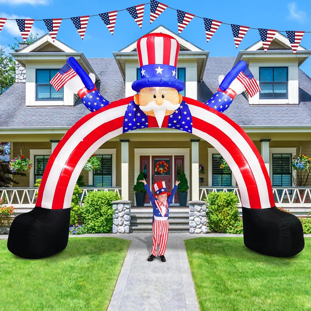 12FT Length 9FT Tall Independence Day Inflatables Uncle Sam Decorations, 4th of July Blow Up Inflatable Yard Decorations Built-in 5 LEDs for Party Garden Lawn Patriotic Decorations Outdoor