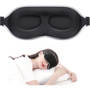 MZOO Luxury Sleep Mask for Back, Side Sleeper, Complete Light Blocking Sleeping Eye Mask Night Blindfold, 3D Zero Pressure & Spacious for Lash Extensions, Breathable Soft Eye Cover Flight Nap Travel, N-black (Silver Edge)