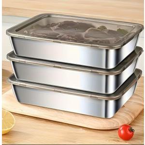 Stainless Steel Food Storage Containers with Lids, 3-Piece Set, Rectangular, Leakproof, Dishwasher Safe, Microwave and Refrigerator Safe
