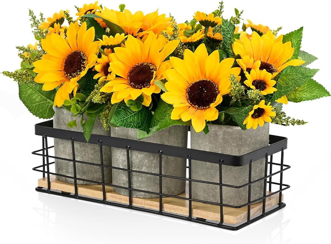 Sunflower Artificial Flowers, Fake Sunflower Table Centerpiece Decor, Artificial Fall Flowers Arrangement Farmhouse Decoration for Home Bathroom Kitchen, Yellow
