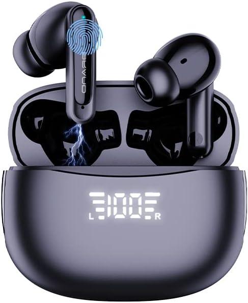 A8 Wireless Earbuds Bluetooth Headphones HiFi Stereo Wireless Earphones with ENC Noise Cancelling Mic IPX5 Waterproof in Ear Wireless Headphones LED Digital Display Ear Buds Touch Control- Black