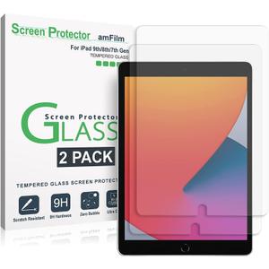 amFilm Screen Protector for New iPad 9 / iPad 8 / iPad 7, Apple Pencil Compatible, Tempered Glass, 2 Pack