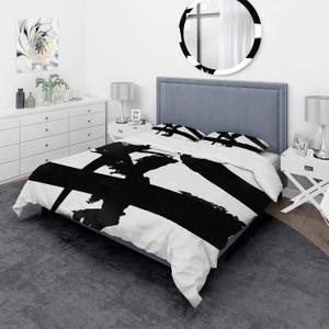 Black & White Crossing Paths I Mid-Century Modern Duvet Cover Set, Black Duvet Cover Set Queen, Abstract Bedding Set of 3 Pieces, All Season Mid-Century Modern Bedding Sets Queen (Full/Queen + 2 Shams)