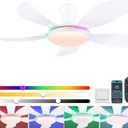 PHORUS RGB Ceiling Fans with Lights and Remote/APP,48" White Low Profile Ceiling Fans with Quiet Reversible DC Motor, Modern Flush Mount Fans Light with 3 Colors 6 Speeds