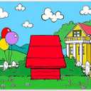 Fabric 7x5ft Cartoon Red House Photography Backdrop Blue Sky Grass Balloon Outdoor Background Party Decorations Kids Birthday Photo Booth Banner