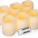 Flameless Candles Battery Operated Pillar Real Wax Flickering Electric LED Candle Gift Sets with Remote Control Cycling 24 Hours Timer, Pack of 6 (3" D x 4" H, Ivory)