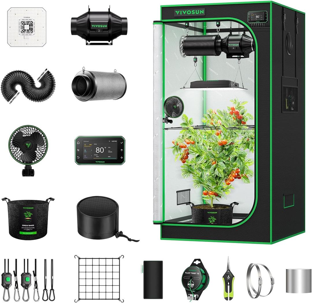 VIVOSUN Smart Grow Tent Kit Plus, 2.7  2.7ft 2-Plant Kit, WiFi-Integrated Automatic Control with GrowHub E42A+, 2-in-1 Tunable Spectrum LED Grow Light, 360 Ventilation & Circulation Control System