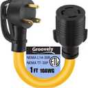 Groovely TT-30P Revolution L14-30R Female Repeater Motor Adapter Wire,30AMP 3-Pin to 4-Pin Generator Plug Adapter,10AWG Generator Adapter Wire