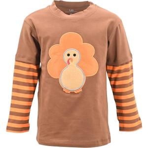 Unique Baby Boys Shirts for Kids and Toddlers Striped Layered Long Sleeve with Embroidery (Brown)