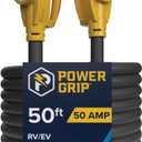 Camco Power Grip 50-Ft 50 Amp RV Extension Cord - Rated for 125/250 V/12,500 W - Features Copper 6/3 + 8/1-Gauge Wires for Superior Conductivity & Coated w/Heat-Resilient PVC (55199)