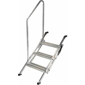 Lippert Victory Step Triple RV Steps for Toy Hauler Patio Systems with Entry Assist Handrail, 300-lb. Weight Capacity, 8" Rise, Anti-Slip Treads, Adjustable Legs/Step Pitch, Easy Storage - 2023024500