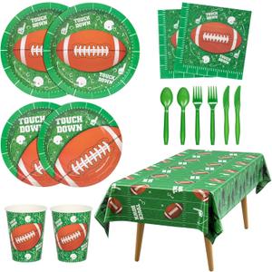 DECORLIFE Football Party Supplies Kits Serves 24, Football Themed Plates and Napkins Includes Tablecloths, Cups for Football Birthday Party totally 169 PCS