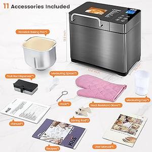 KEEPEEZ Premium Bread Maker Stainless Steel,710W Convection Bread Maker Machine UK Healthy Ceramic Pan, 17 in 1 Breadmaker with Gluten-Free, Dough,Jam,Yogurt,Auto Nut Dispenser,Glass Touch Panel,2.2LB