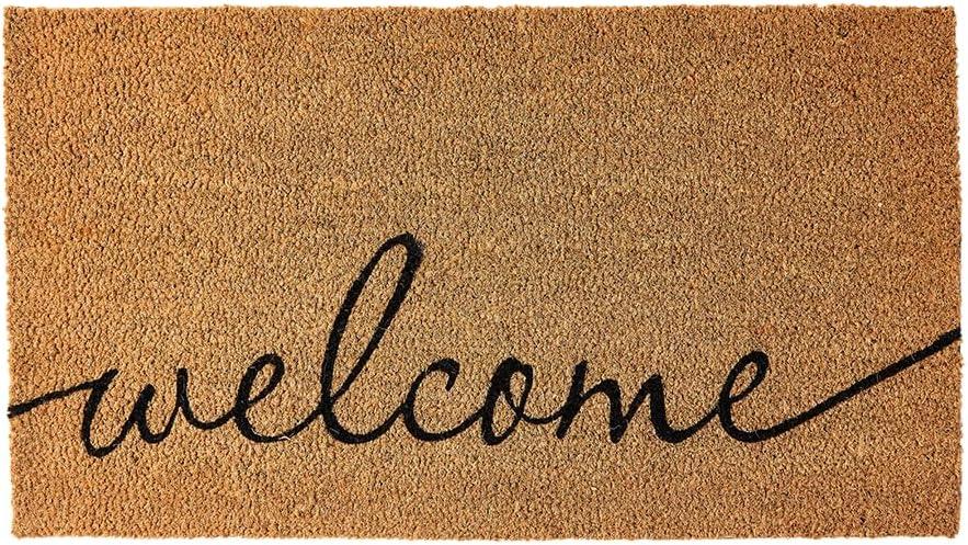 KANKUN Coco Coir Door Mat with Heavy Duty Backing, Welcome Doormat (17" x 30"), Doormat Entrance (Welcome1)