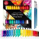 Crafts 4 All Acrylic Paint Set for Adults and Artists - 24 Pack of 12mL Paints with 3 Art Brushes, Non-Toxic Craft Paint for Easter Eggs, Ceramic Rock- Art Supplies