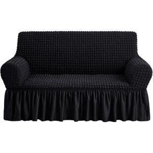 NICEEC Loveseat Slipcover Black Loveseat Cover 1 Piece Easy Fitted Sofa Couch Covers Universal High Stretch Durable Furniture Protector Love Seat with Skirt Country Style (2 Seater Black)