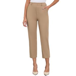 Agenlulu Capri Pants for Women Dressy Casual High Rise Dress Pants Pull On Stretchy Straight Business Work Capris Slacks Khaki (Beige)