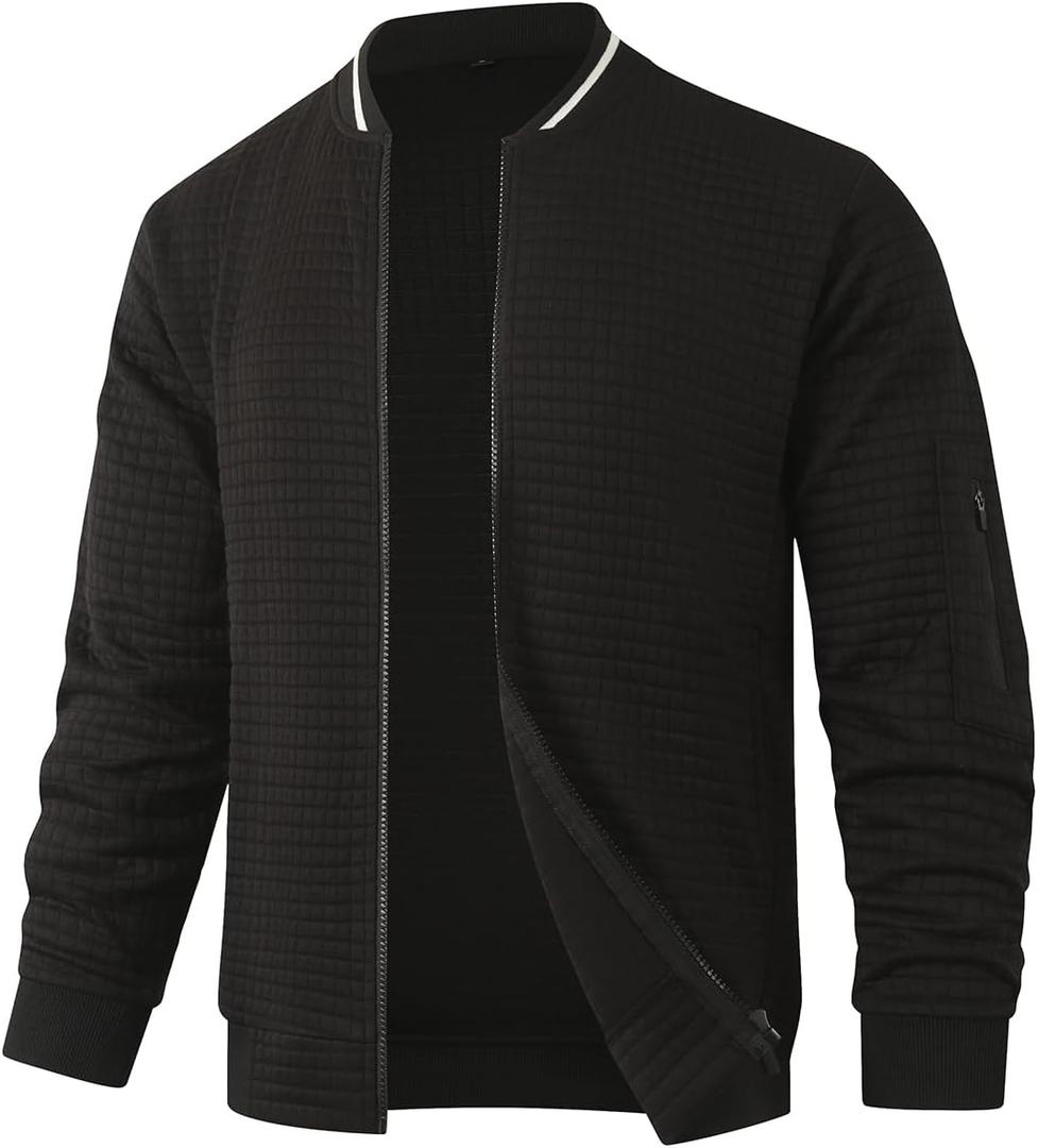 HOOD CREW Mens Lightweight Casual Jackets Varsity Bomber Jacket Coat with Zipper (Black, XXXL)