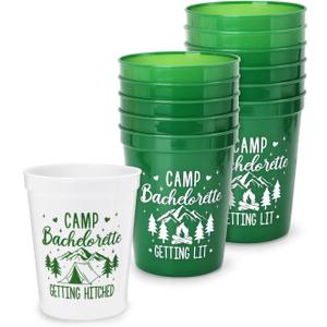 Nefelibata Camp Bachelorette Party Plastic Cups 12PCS Camping Stadium Cups Getting Hitched Bridal Shower Party Favors Decorations Reusable Party Cups Supplies 16OZ