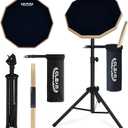 GLEAM Drum Practice Pad with Iron Drum Stand Set, 12-Inch Silent Practice Pad Kit with Drum Sticks, Drumstick Holder, Suitable for Beginners, Double Sided Black