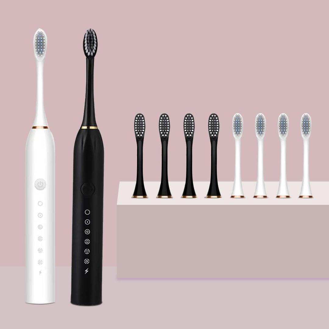 Two Pack Electric Toothbrush Rechargeable Toothbrushes for Adults and Teens with 8 Brush Heads