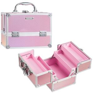 FRENESSA Makeup Train Case 8.85 Inch Portable Makeup Case Organizer Cosmetic Box Make Up Box Makeup Organizer Cosmetic Storage Cases with Locking Nail Kit Organizer Small Travel Case Mermaid Pink