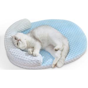 CATISM Cat Cooling Mat - Pet Bed Mat for Cats or Small Dogs, Cat Bed Cat Sleeping Beds with Pillow Soft and Comfortable, Cozy Pad Washable, Non-Slip Bottom Removable
