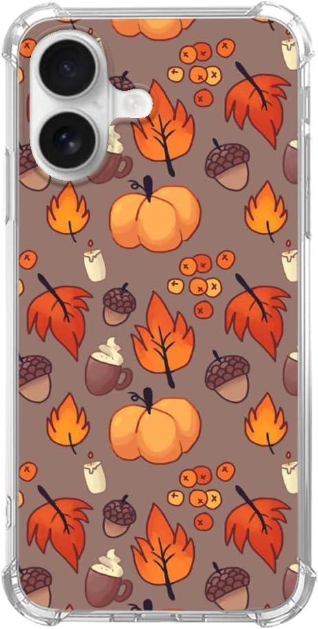 Fall Leaves Pumpkin Acorns Phone Case Compatible with iPhone 17, Aesthetic Autumn Halloween Phone Cover for iPhone 17, Cute TPU Bumper Phone Case