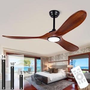 52” Ceiling Fans with Remote/Light/APP,Dimmer and Color, Wooden Ceiling Fan with 3 Wooden Blades for Patio, Living Room, Gazebo, etc. (Black + Walnut)