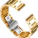 BINLUN Stainless Steel Watch Band, Heavy Duty Metal Replacement Strap with Polished & Matte Brushed Finish for Men and Women, 16mm-26mm(Polished Gold,18mm)