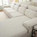 Couch Cushion Covers for Sectional Sofa, Stretch Sectional Couch Covers L Shape, Sofa Cushion Cover Washable, Soft Seat Slipcovers for Pets(Cushion Cover,Beige White)