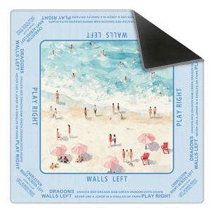 FDHSPAAM Coastal Beach Mahjong Mat 31.5 x 31.5 Inch, Preppy Pink and Blue Ocean Seaside Summer Non-Slip Noise Reduction Mahjong Table Mat for American Mah Jong Poker Card Board Games Dominoes
