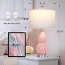 Rinweey Double Gourd Ceramic Table Lamps Set of 2, Modern Pink Bedside Lamps for Night Stand, Contemporary Nightstand Lamps for Bedroom Living Room (Bulb Included)