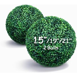 15 Inch 2 Packs Artificial Boxwood Balls Topiary Balls, 4 Layers of UV-Resistant Greenery Balls Indoor Outdoor Garden, Backyard, Patio, Front Door  Assembly Required