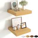 Fun Memories Floating Shelves for Wall - 10" x 10" Wood Shelf with Invisible Bracket - Deep Floating Shelves - 10 Inch Shelf Wall-Mounted for Living Room & Bathroom - Oak - Set of 2