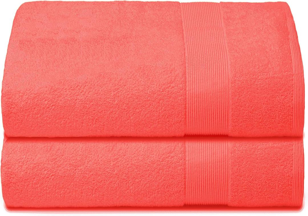 Belizzi Home Premium Cotton Oversized 2 Pack Bath Sheet 35x70-100% Pure Cotton - Ideal for Everyday use - Ultra Soft & Highly Absorbent - Machine Washable - Coral Orange