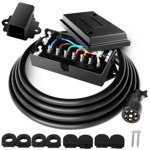 Tirol 7 Pin Trailer Wiring Harness, 8ft Trailer Wire Harness 7 Wire with Trailer Plug and Trailer Junction Box Kit Waterproof for Trailer Rv Camper